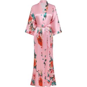 imageBABEYOND Womens Kimono Robe Long Satin Silky Floral Lightweight Bridesmaid Wedding Bachelorette Party RobeWatermelon Red