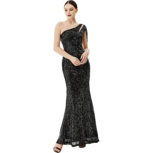 imageBABEYOND Womens Sequin Prom Dress  One Shoulder Maxi Dress Gowns and Evening Dresses for Party Wedding Guest SilverBlack