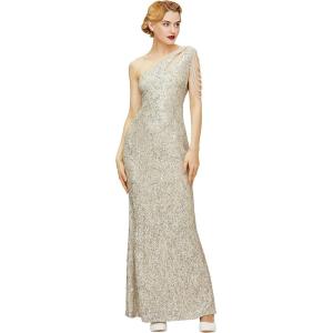 imageBABEYOND Womens Sequin Prom Dress  One Shoulder Maxi Dress Gowns and Evening Dresses for Party Wedding Guest SilverSilver