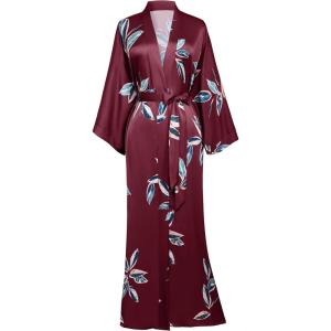 imageBABEYOND Satin Kimono Robe Cover up Silky Long Print Kimono Blouse Loose Cardigen Bachelorette Party RobeWine Red