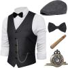 imageBABEYOND 1920s Mens Gatsby Gangster Vest Costume Accessories Set Fedora HatDark Gray