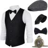 imageBABEYOND 1920s Mens Gatsby Gangster Vest Costume Accessories Set Fedora HatXblack