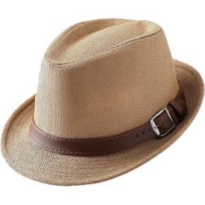 imageBABEYOND Straw Trilby Fedora Hat for Men1920s Felt Panama Hat Short Brim Summer Cap with RibbonWkhaki