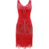 imageBABEYOND Womens Flapper Dresses 1920s V Neck Beaded Fringed Great Gatsby DressRed