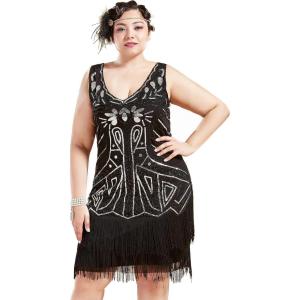 imageBABEYOND Womens Flapper Dresses 1920s V Neck Beaded Fringed Great Gatsby DressBlack