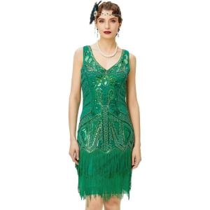 imageBABEYOND Womens Flapper Dresses 1920s V Neck Beaded Fringed Great Gatsby DressGreen