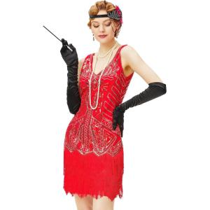 imageBABEYOND Womens Flapper Dresses 1920s V Neck Beaded Fringed Great Gatsby DressRed
