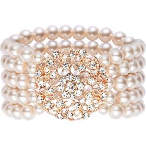 imageBABEYOND 1920s Flapper Imitation Pearl Bracelet Great Gatsby Elastic Pearl Bracelet Roaring 20s Accessories Jewelry 5 RowsRose