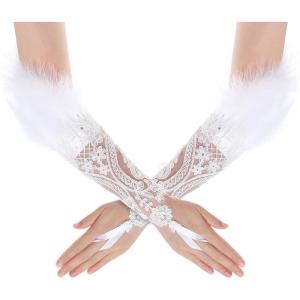 imageBABEYOND Long Feather Gloves Women  Fingerless Gloves Halloween Witch Spider Web Gloves 20s Lace Flapper Accessories