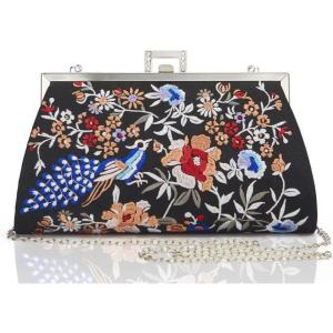imageBABEYOND Womens Floral Embroidery Evening Bags Kiss Lock Rhinestone Purse for 1920s Party Prom Wedding