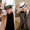 image:imageBABEYOND 1920s Fedora Hat for Men Gatsby Wide Brim Fedora Hat Felt Panama Cap with Band for Women MenBlWhitebl