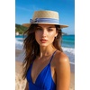 image:imageBABEYOND Mens Brim Boater Hat Gatsby Straw Panama Hat Fedora Summer Beach Sun Hat 20s Costume AccessoriesWhite Blue