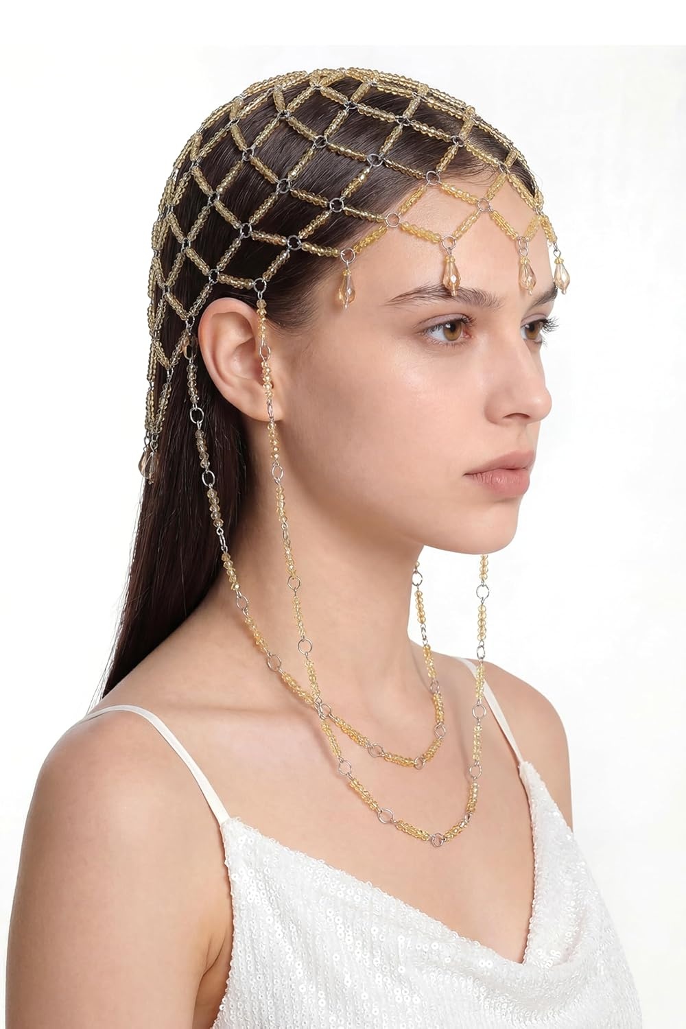 image:imageBABEYOND 1920s Vintage Crystal Beaded Headpiece Decorative Hair Jewelry with Tassels amp Crystals for CostumesGoldGold