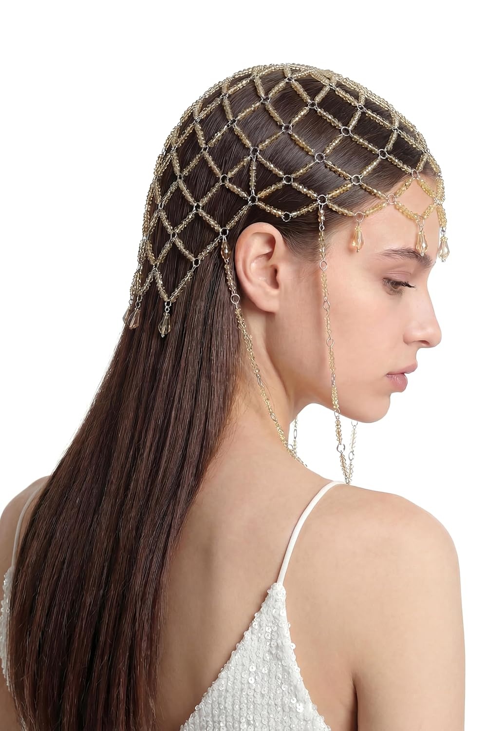 image:imageBABEYOND 1920s Vintage Crystal Beaded Headpiece Decorative Hair Jewelry with Tassels amp Crystals for CostumesGoldGold