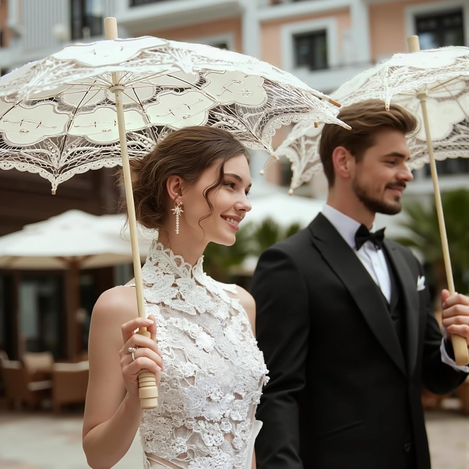 image:imageBABEYOND Lace Umbrella Parasol Vintage Wedding Bridal Umbrella for Decoration Photo Lady Costume 1920s Party ApricotOffWhite