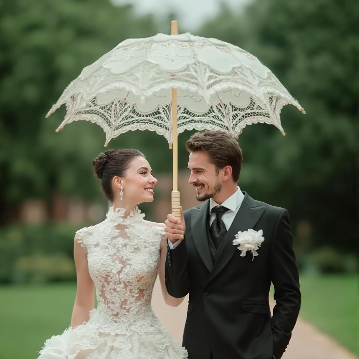 image:imageBABEYOND Lace Umbrella Parasol Vintage Wedding Bridal Umbrella for Decoration Photo Lady Costume 1920s Party ApricotOffWhite