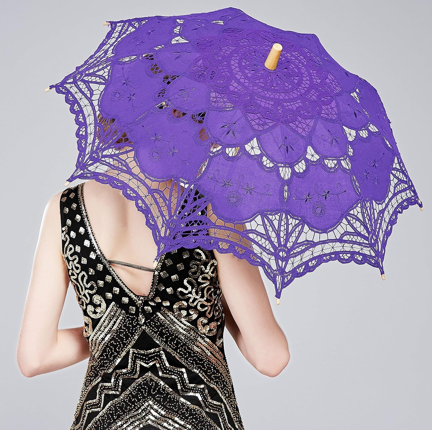 image:imageBABEYOND Lace Umbrella Parasol Vintage Wedding Bridal Umbrella for Decoration Photo Lady Costume 1920s Party ApricotPurple