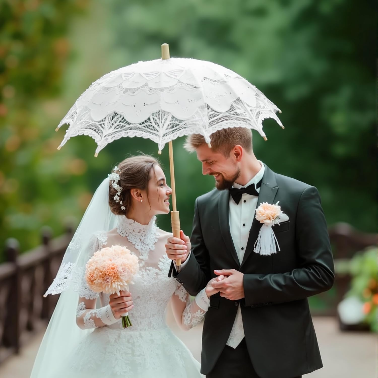 image:imageBABEYOND Lace Umbrella Parasol Vintage Wedding Bridal Umbrella for Decoration Photo Lady Costume 1920s Party ApricotWhite