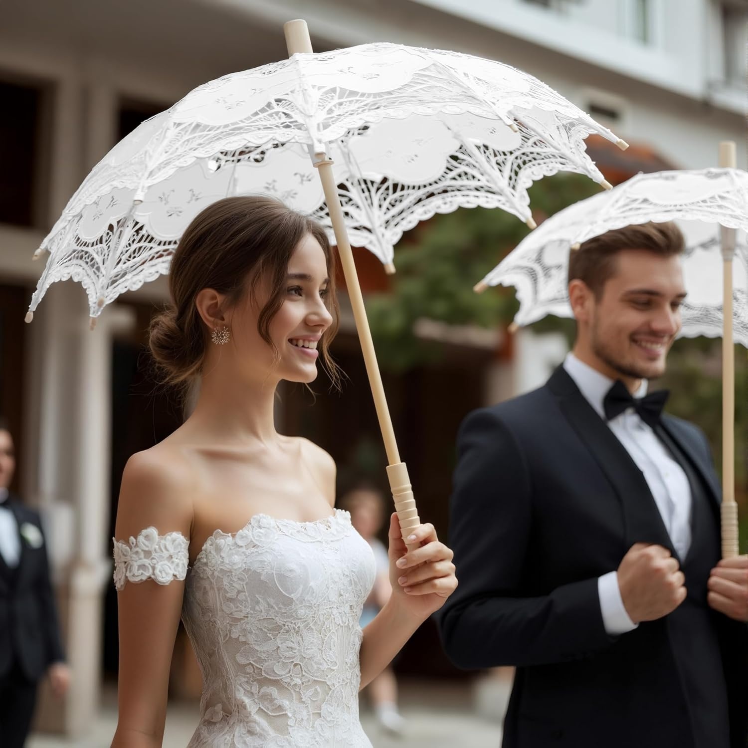 image:imageBABEYOND Lace Umbrella Parasol Vintage Wedding Bridal Umbrella for Decoration Photo Lady Costume 1920s Party ApricotWhite