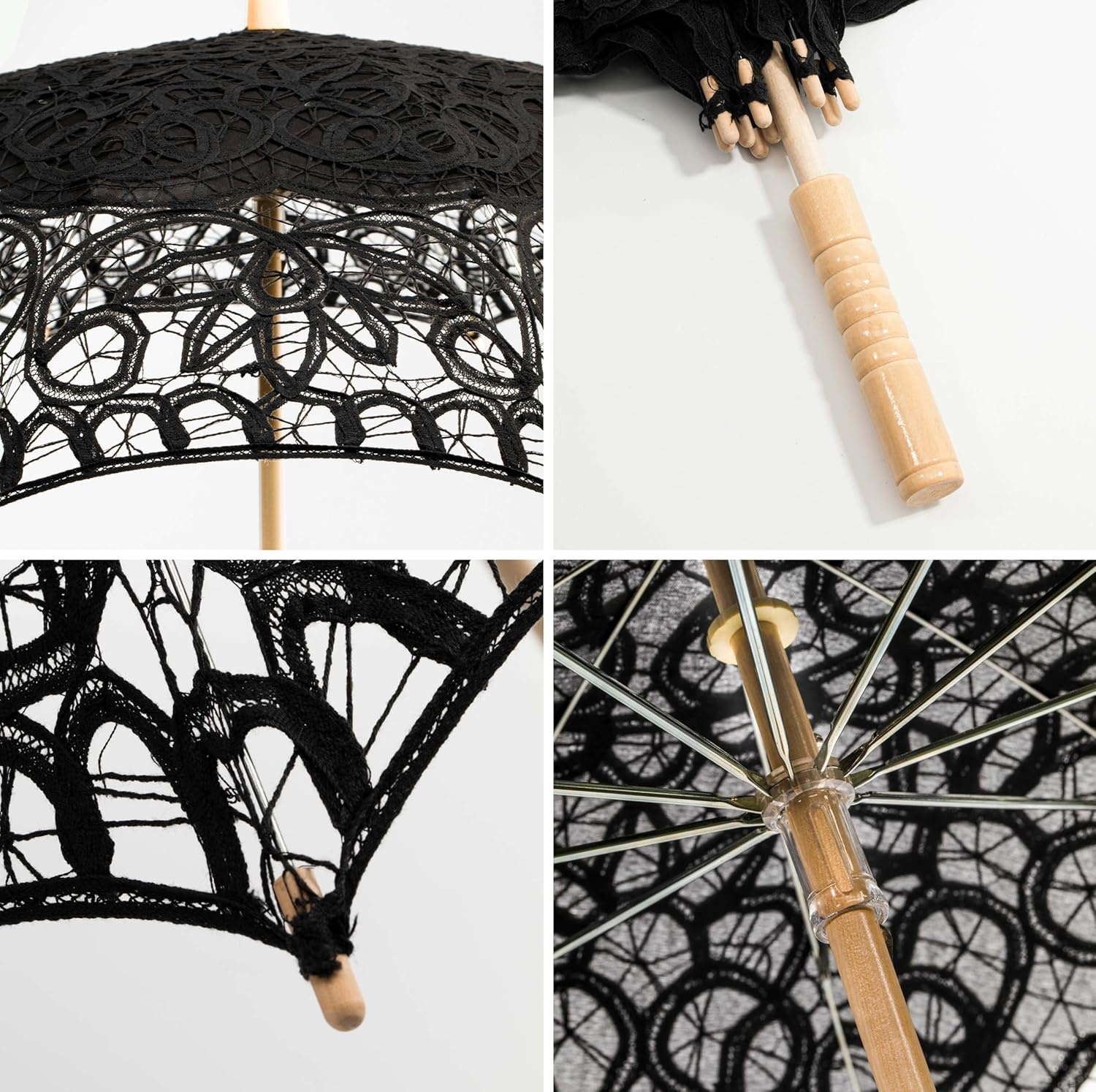 image:imageBABEYOND Lace Umbrella Parasol Vintage Wedding Bridal Umbrella for Decoration Photo Lady Costume 1920s Party Apricotblack