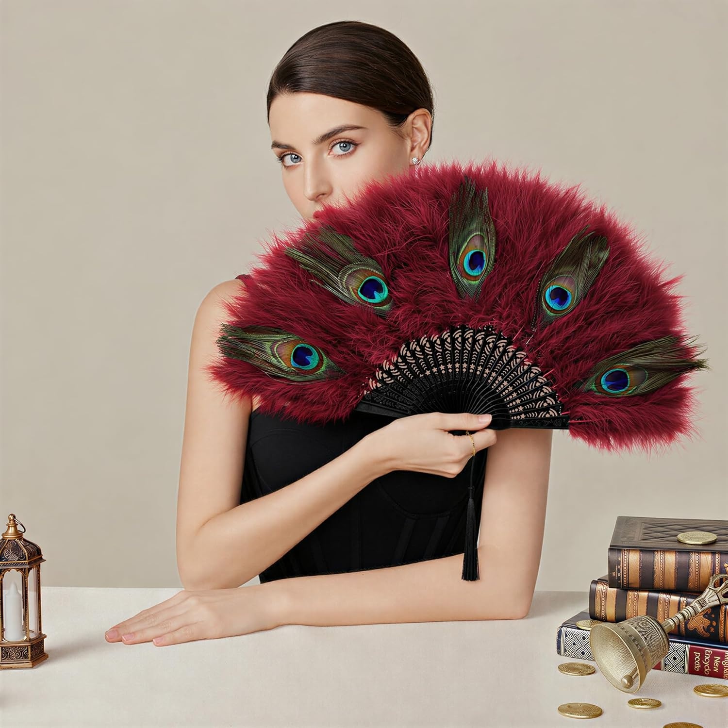 image:imageBABEYOND Marabou Feather Fan 20s Vintage Folding Fan Flapper Hand Fan for Costume Dancing Show Tea Party Wedding Decoration