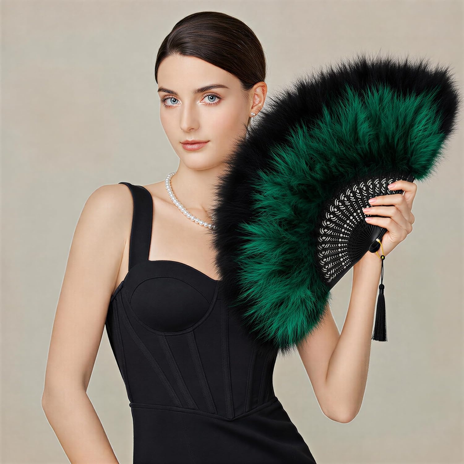 image:imageBABEYOND Marabou Feather Fan 22s Vintage Folding Fan Flapper Hand Fan for Costume Dancing Show Tea Party Wedding DecorationBlackgreen