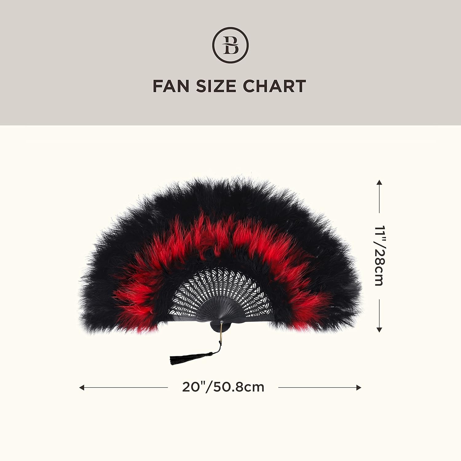image:imageBABEYOND Marabou Feather Fan 22s Vintage Folding Fan Flapper Hand Fan for Costume Dancing Show Tea Party Wedding DecorationBlackredblack Rib