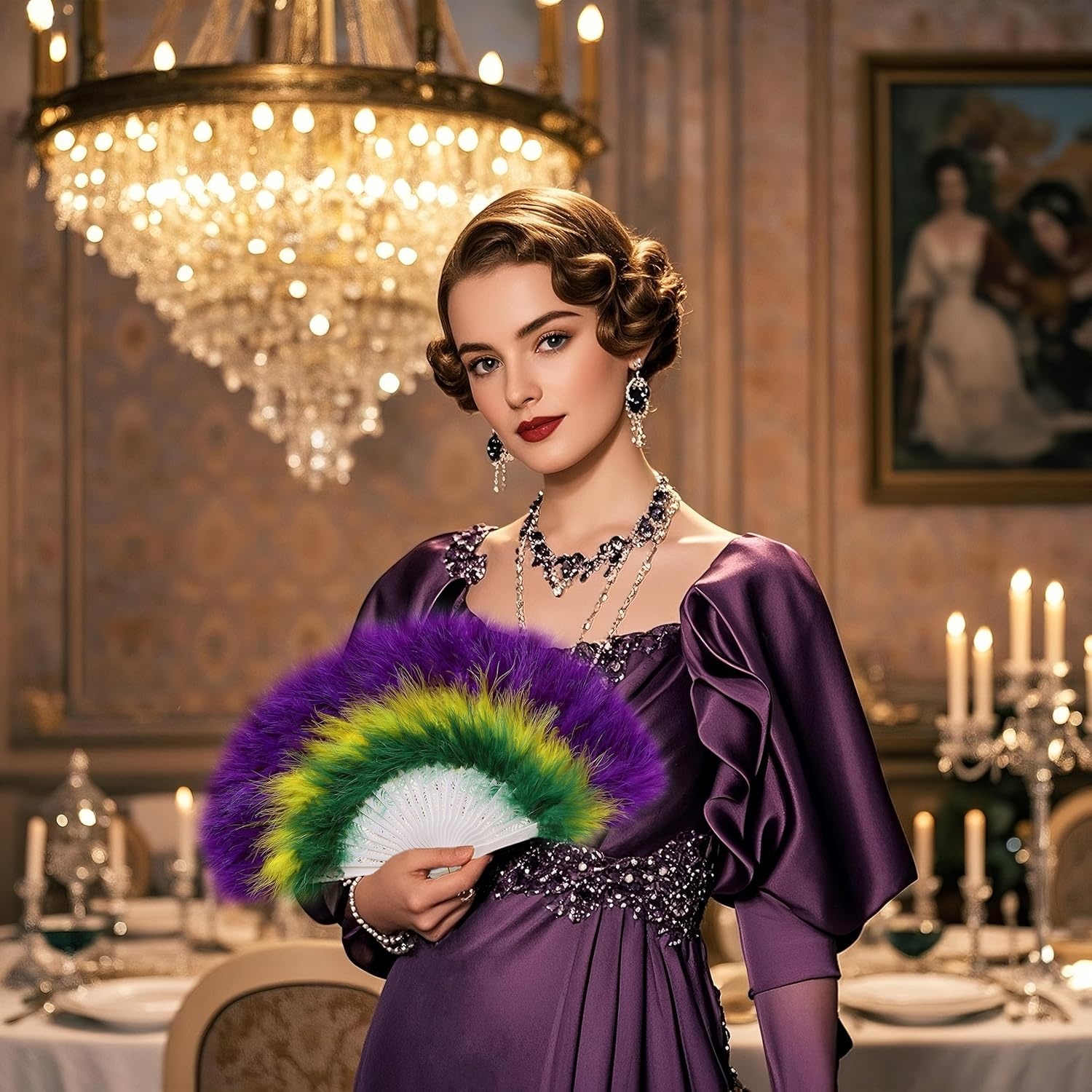 image:imageBABEYOND Marabou Feather Fan 22s Vintage Folding Fan Flapper Hand Fan for Costume Dancing Show Tea Party Wedding DecorationDark Purple