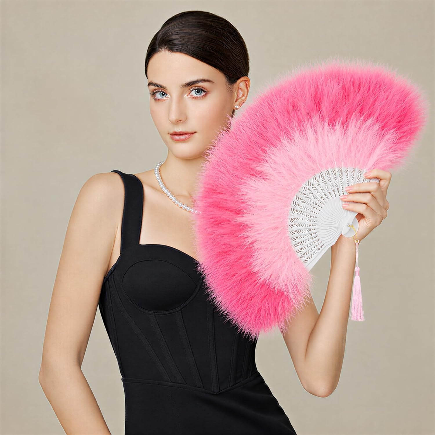 image:imageBABEYOND Marabou Feather Fan 22s Vintage Folding Fan Flapper Hand Fan for Costume Dancing Show Tea Party Wedding DecorationGradientpink