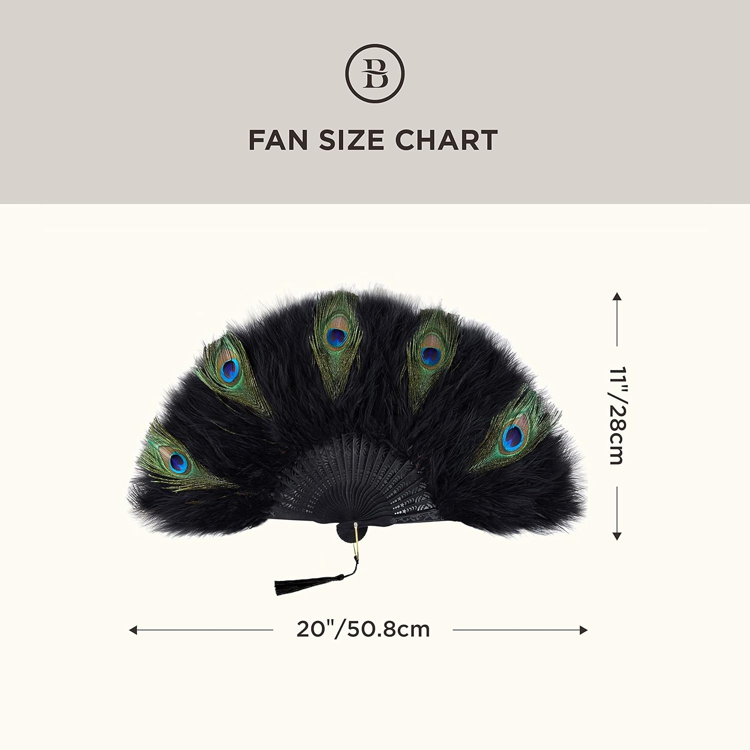 image:imageBABEYOND Marabou Feather Fan 22s Vintage Folding Fan Flapper Hand Fan for Costume Dancing Show Tea Party Wedding DecorationZblackpeacockblack Rib