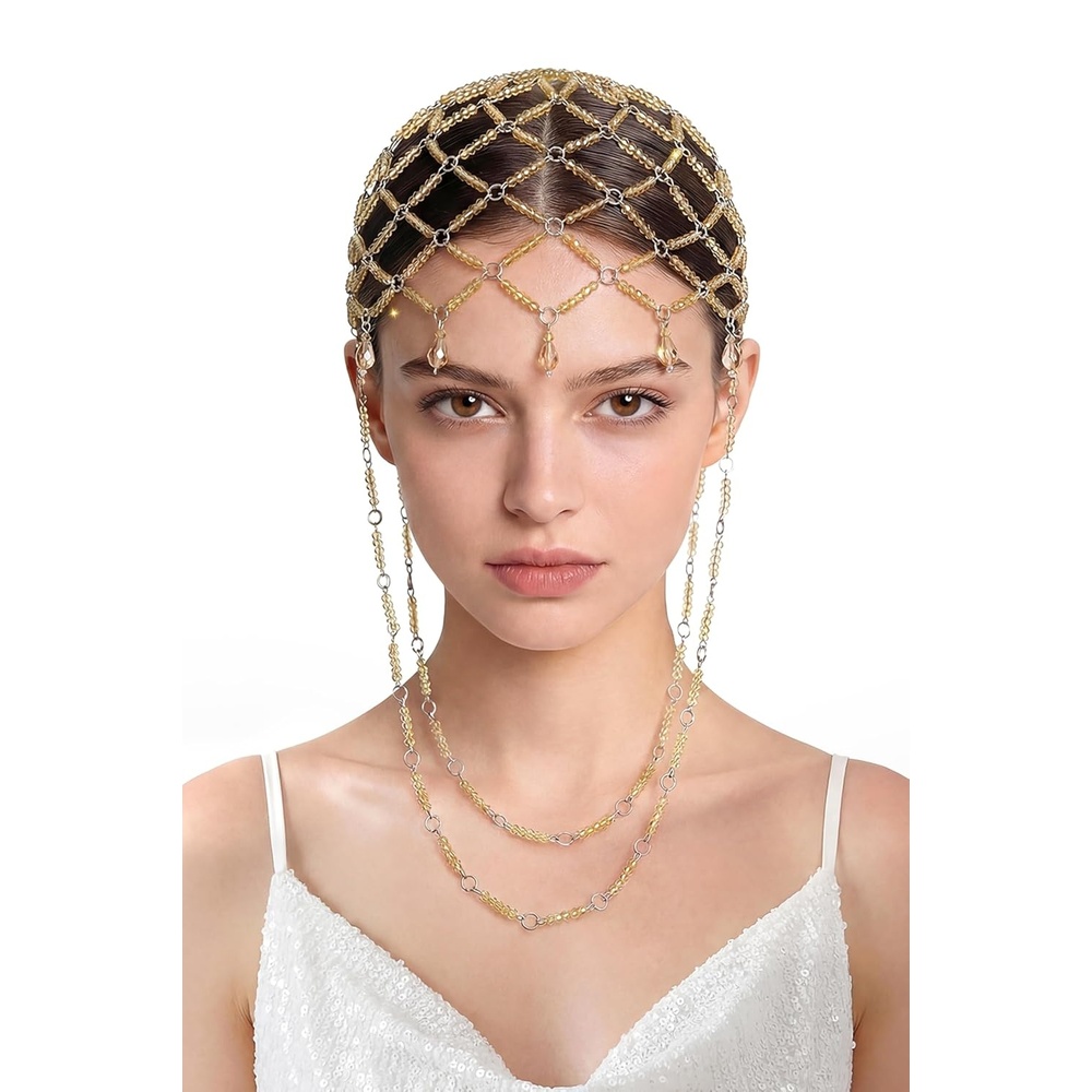 image:imageBABEYOND 1920s Vintage Crystal Beaded Headpiece Decorative Hair Jewelry with Tassels amp Crystals for CostumesGoldGold