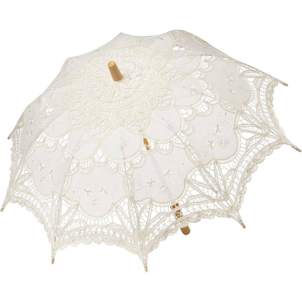 image:imageBABEYOND Lace Umbrella Parasol Vintage Wedding Bridal Umbrella for Decoration Photo Lady Costume 1920s Party ApricotOffWhite