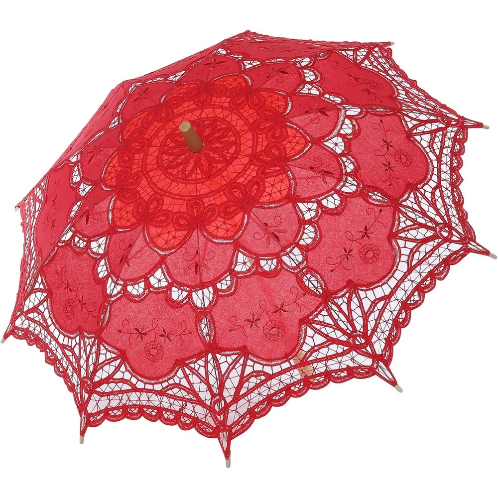 image:imageBABEYOND Lace Umbrella Parasol Vintage Wedding Bridal Umbrella for Decoration Photo Lady Costume 1920s Party ApricotRed