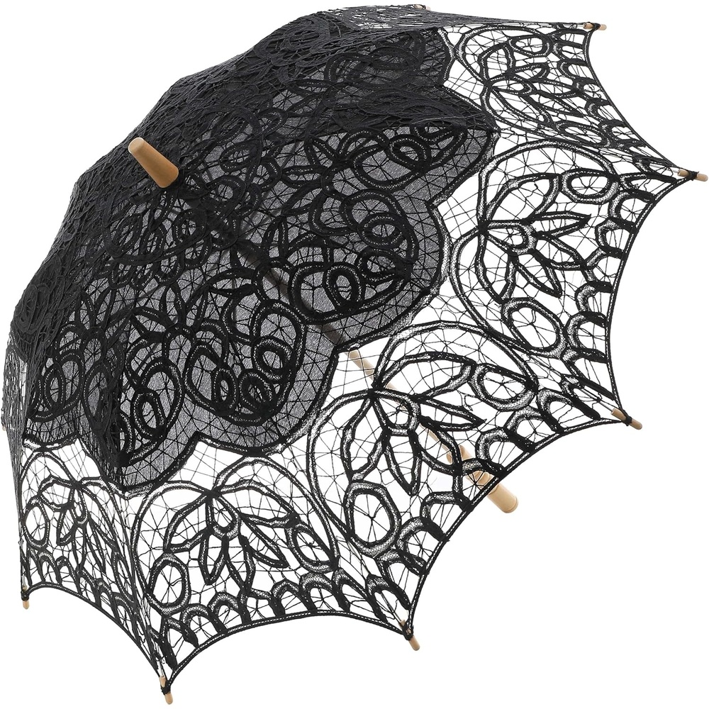 image:imageBABEYOND Lace Umbrella Parasol Vintage Wedding Bridal Umbrella for Decoration Photo Lady Costume 1920s Party Apricotblack