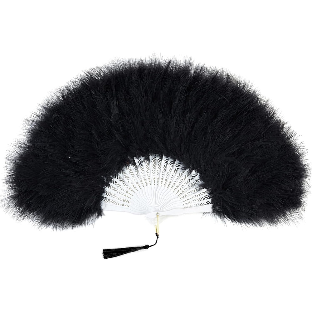 image:imageBABEYOND Marabou Feather Fan 22s Vintage Folding Fan Flapper Hand Fan for Costume Dancing Show Tea Party Wedding DecorationBlack