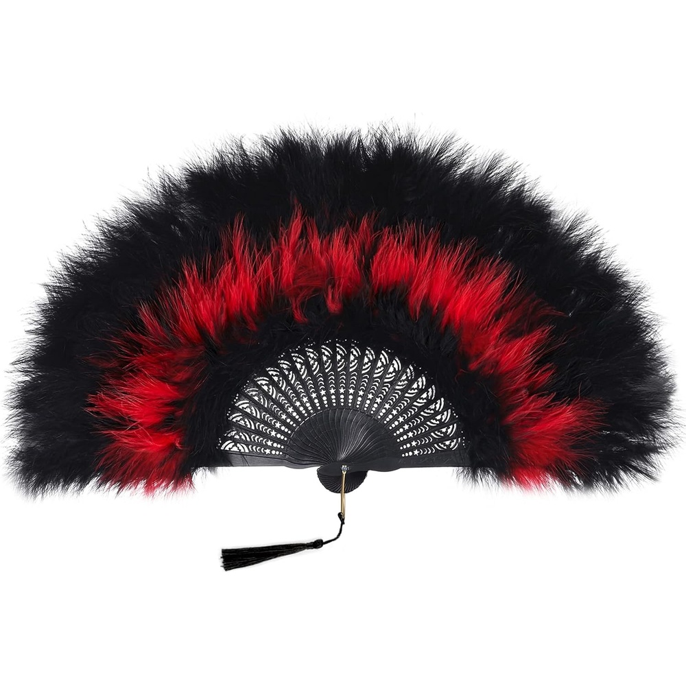 image:imageBABEYOND Marabou Feather Fan 22s Vintage Folding Fan Flapper Hand Fan for Costume Dancing Show Tea Party Wedding DecorationBlackredblack Rib
