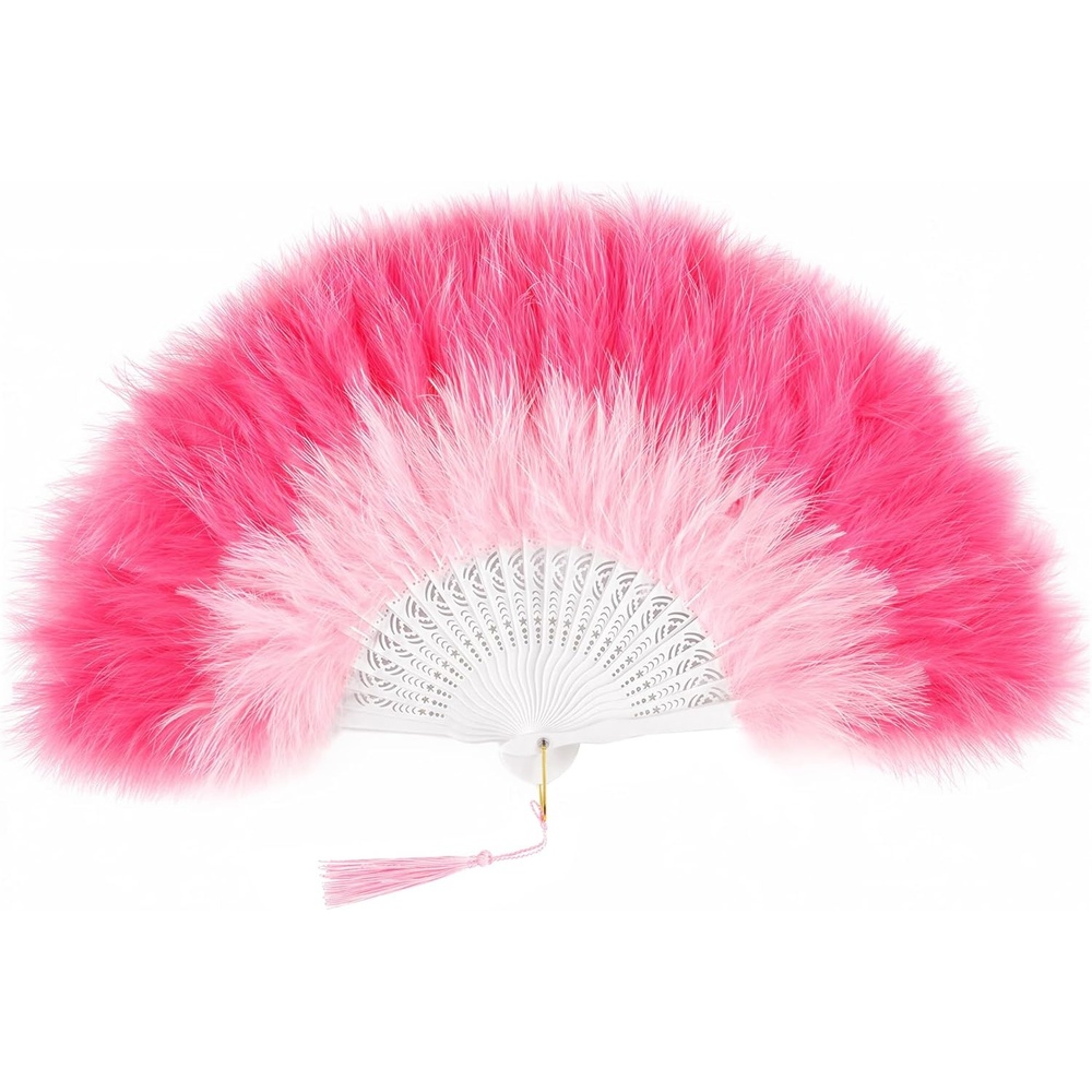 image:imageBABEYOND Marabou Feather Fan 22s Vintage Folding Fan Flapper Hand Fan for Costume Dancing Show Tea Party Wedding DecorationGradientpink