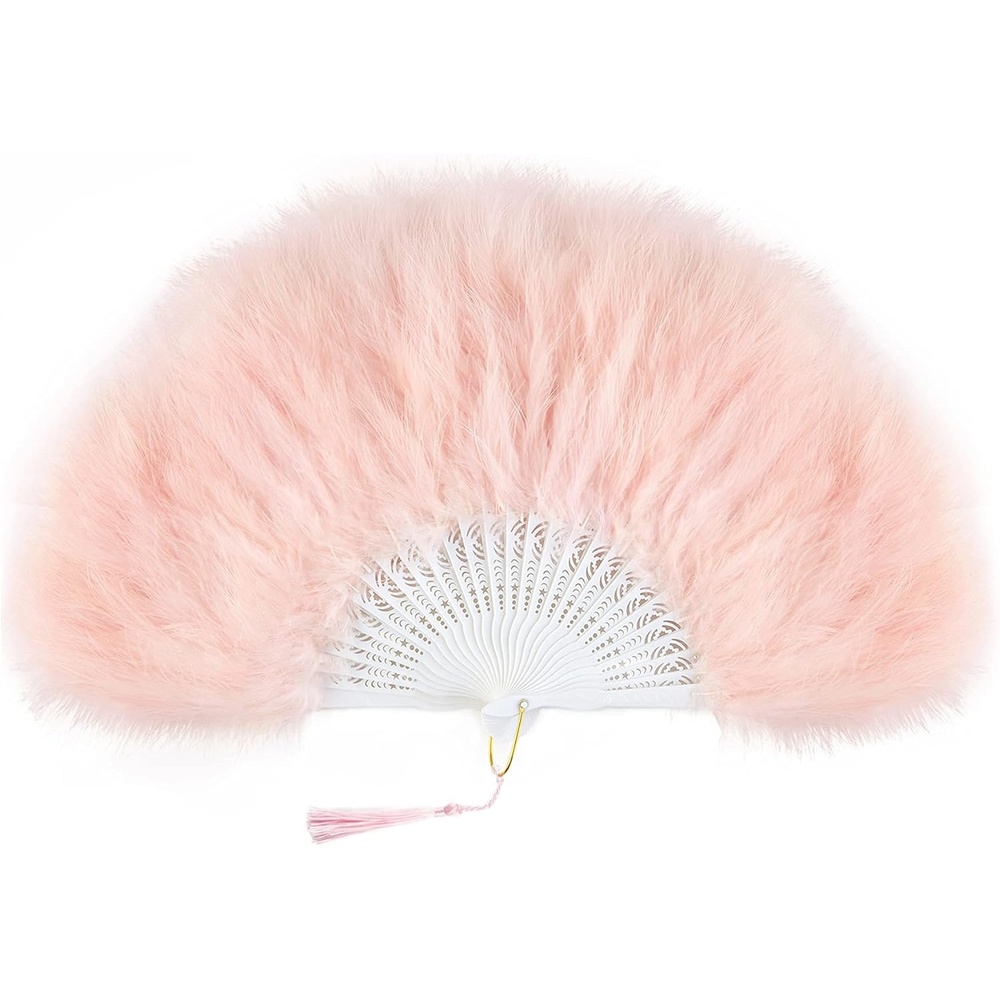 image:imageBABEYOND Marabou Feather Fan 22s Vintage Folding Fan Flapper Hand Fan for Costume Dancing Show Tea Party Wedding DecorationLight Pink