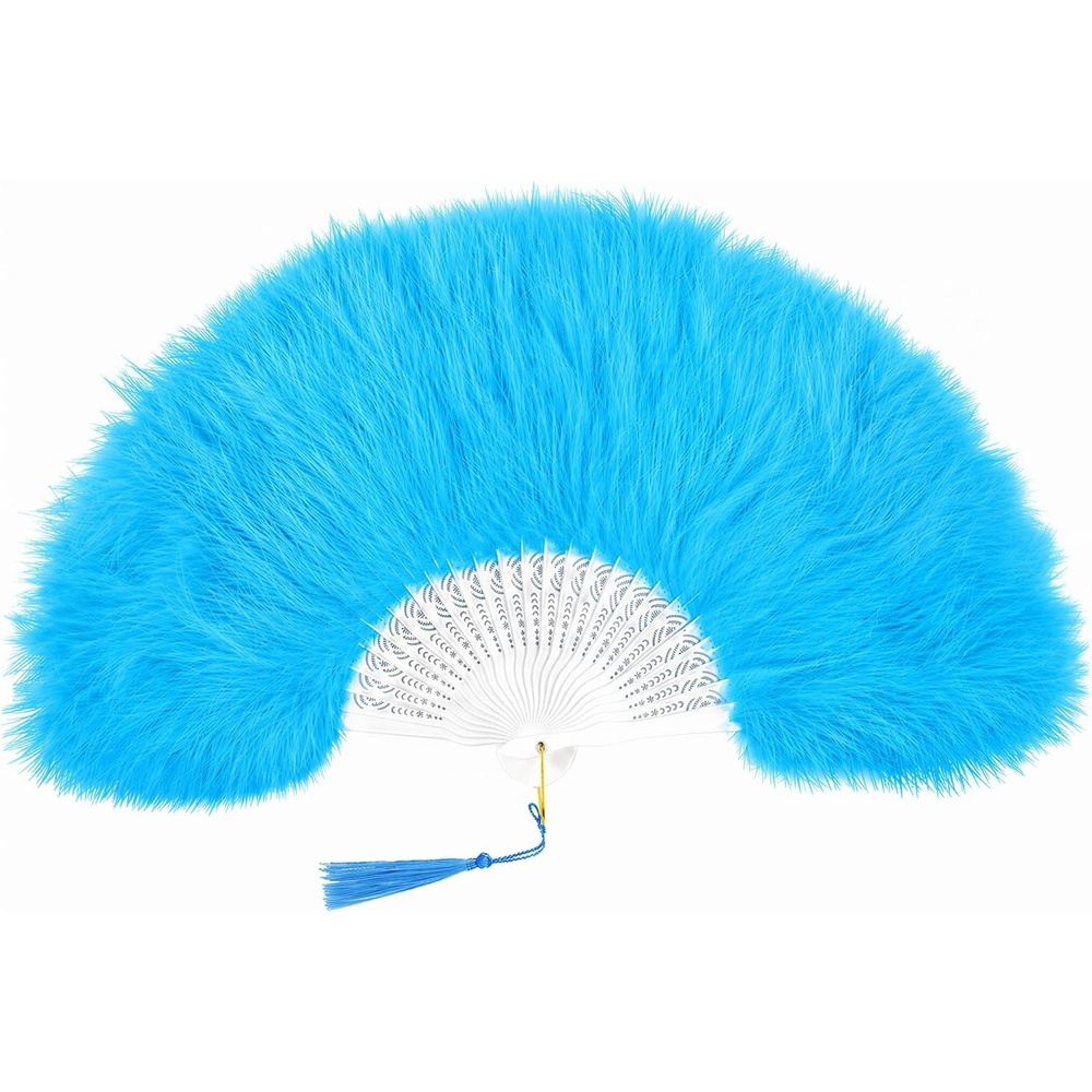 image:imageBABEYOND Marabou Feather Fan 22s Vintage Folding Fan Flapper Hand Fan for Costume Dancing Show Tea Party Wedding DecorationLightblue