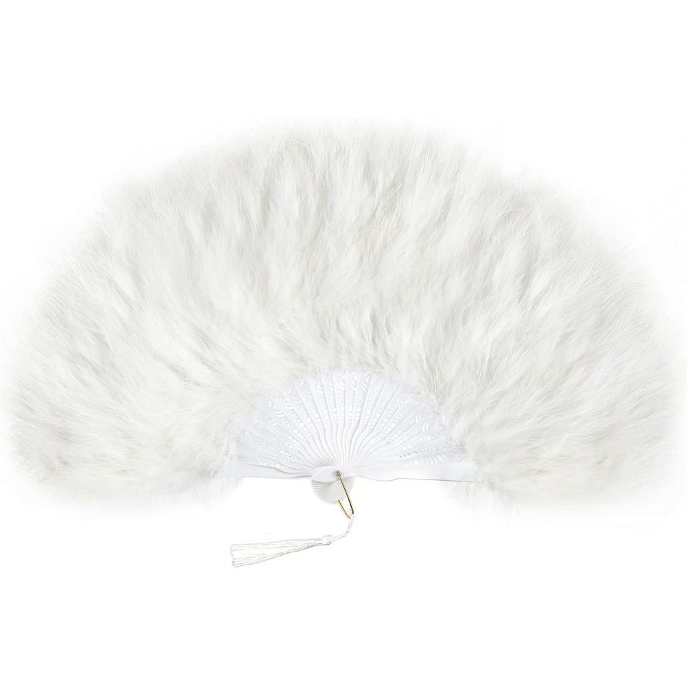image:imageBABEYOND Marabou Feather Fan 22s Vintage Folding Fan Flapper Hand Fan for Costume Dancing Show Tea Party Wedding DecorationOff White