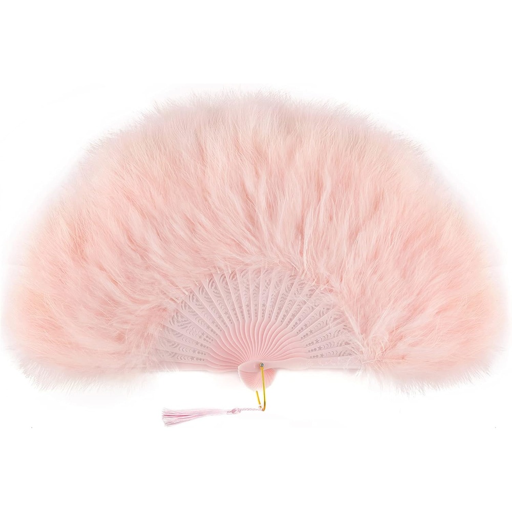 image:imageBABEYOND Marabou Feather Fan 22s Vintage Folding Fan Flapper Hand Fan for Costume Dancing Show Tea Party Wedding DecorationPinkpink Rib