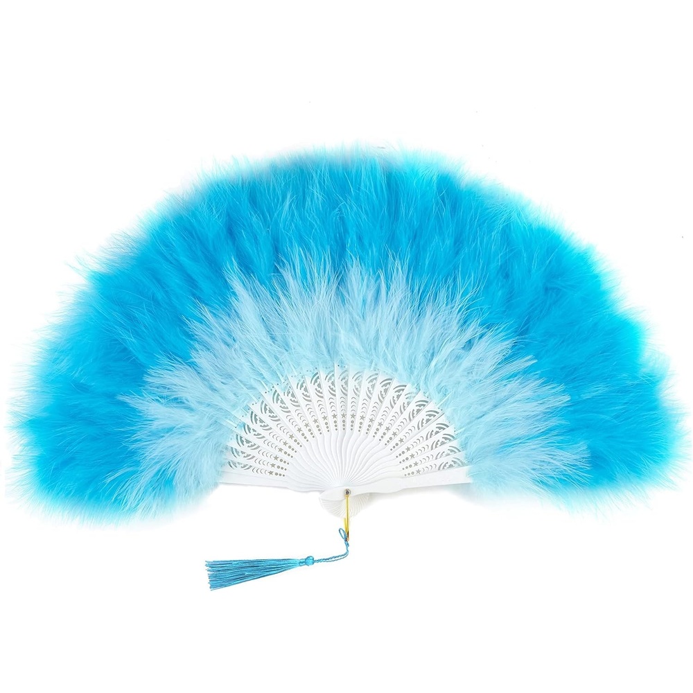 image:imageBABEYOND Marabou Feather Fan 22s Vintage Folding Fan Flapper Hand Fan for Costume Dancing Show Tea Party Wedding DecorationYgradient Blue