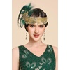 image:imageBABEYOND 1920s Feather Flapper Headpiece  Gatsby Beaded Sequin Headband Roaring 20s Accessories for WomenGreenGreen