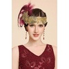 image:imageBABEYOND 1920s Feather Flapper Headpiece  Gatsby Beaded Sequin Headband Roaring 20s Accessories for WomenGreenWine Red