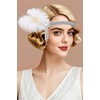 image:imageBABEYOND 1920s Flapper Headband for Women Peacock Feather Rhinestone Gatsby Headpiece Vintage Great Gatsby Costume Accessory GreenBeige