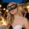 image:imageBABEYOND Black Feather Masquerade Mask with Rhinestones Lace Detailing Elegant Party Accessory for Halloween CostumeBlack Gold