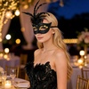 image:imageBABEYOND Black Feather Masquerade Mask with Rhinestones Lace Detailing Elegant Party Accessory for Halloween CostumeBlack Gold