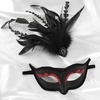image:imageBABEYOND Black Feather Masquerade Mask with Rhinestones Lace Detailing Elegant Party Accessory for Halloween CostumeBlack Red