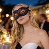 image:imageBABEYOND Black Feather Masquerade Mask with Rhinestones Lace Detailing Elegant Party Accessory for Halloween CostumeBlack Red