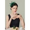 image:imageBABEYOND Fascinators Hats for Women  Tea Party Hats Kentucky Elegant Tulle Feather Bridal Wedding Ribbon Headband Hair ClipDark Green